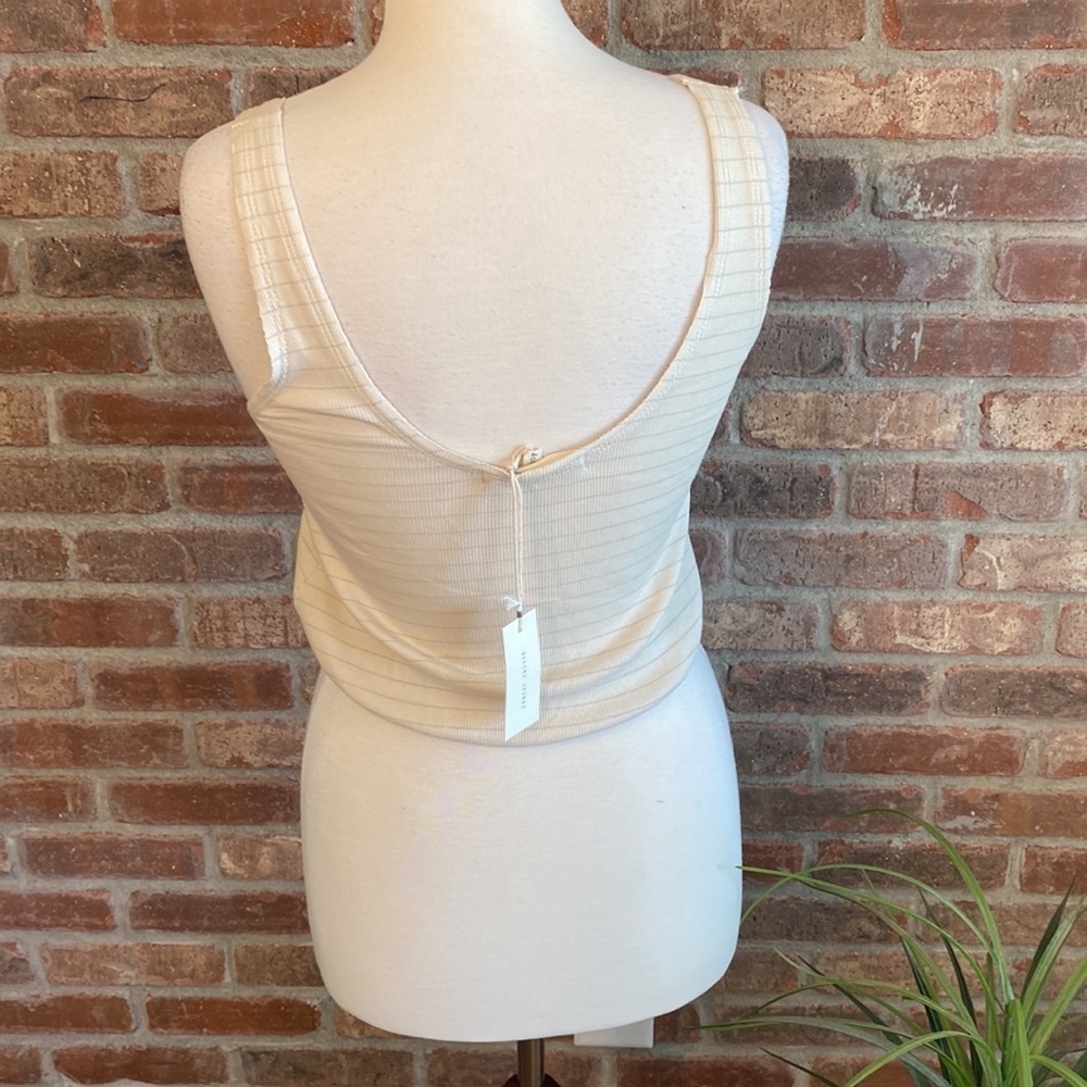 Gilded Intent Cream Ribbed Notch-Neck Tank Top - Picture 5 of 14